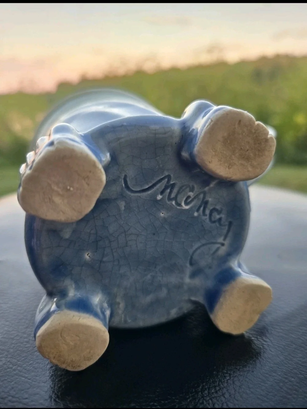 Vintage Signed Studio Pottery 4-Footed Mug Blue Crackle Glaze Artisan